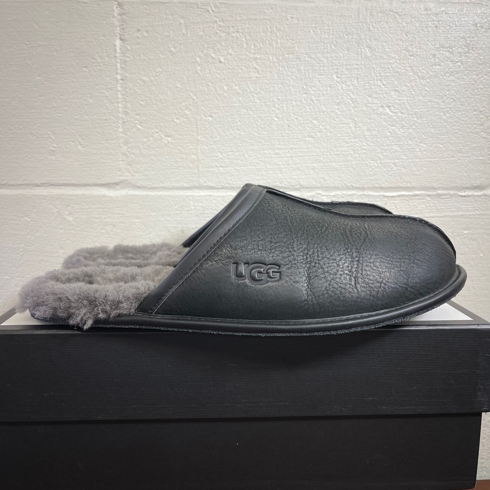 UGG Scuff Slipper 1108192 Black Suede Sheepskin Lined Mule Slip On Men's 14